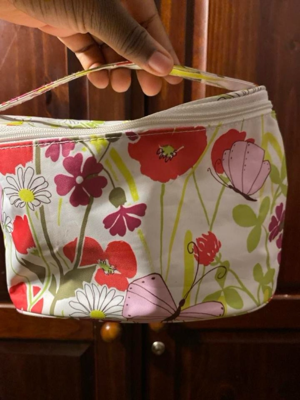 Zara Floral Cosmetic Pouch in White, Pink & Red